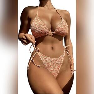 NWOT COZYEASE 2 Piece Triangle Halter Drawstring Side Bikini Swimsuit, L